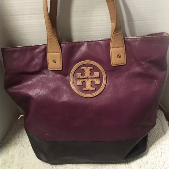 Tory Burch Handbags - ✅Offers Welcome TORY BURCH Color Block Canvas Tote Bag Plum Blue Leather Trim